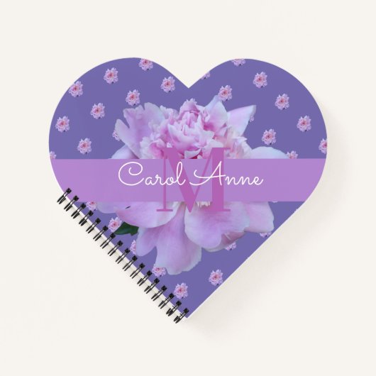 Carnet Monogramme violet rose de pivoine (Devant)