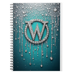 Carnet Monogramme W sur paillettes qui dégoulinent de cou