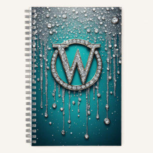 Carnet Monogramme W sur paillettes qui dégoulinent de tea