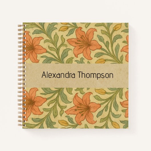 Carnet Monogrammed cute rustic kraft paper William Morris (Devant)