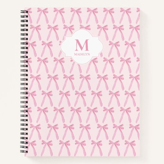 Carnet Monogrammed Pink Coquette bow motif personnalisé (Devant)