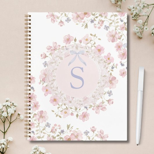 Carnet Monogrammed Pink Flowers and Lace Floral