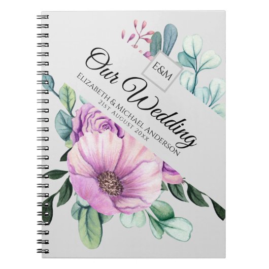Carnet Monogrammes floraux violets Notes MARIAGES Nouveau (Devant)
