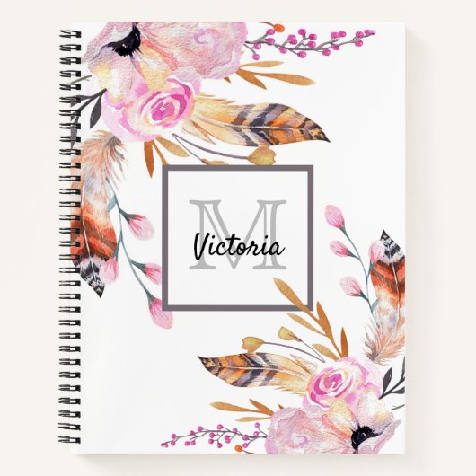 Carnet Monographie de boho en plumes roses (Devant)