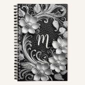Carnet Monographie en cuir grisé 3D à cadre floral (Recto)