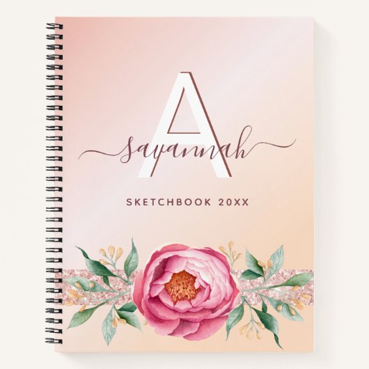 Carnet Monographie monogramme rose or rose parties scinti (Devant)