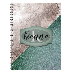 Carnet Monographie verte en marbre rose