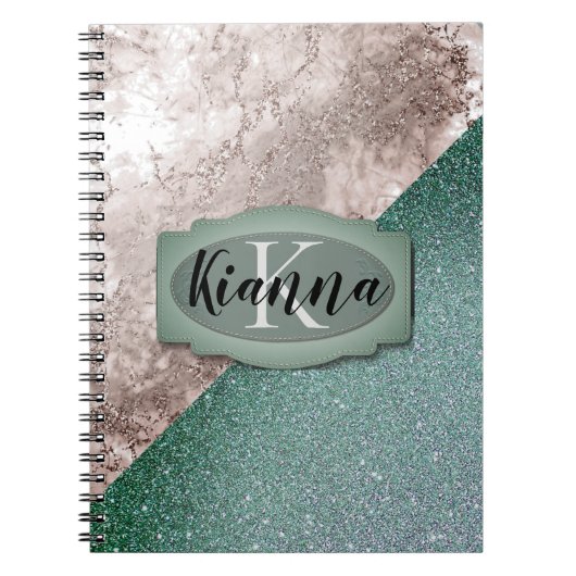 Carnet Monographie verte en marbre rose (Devant)