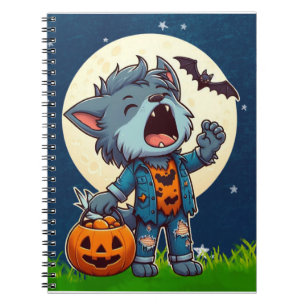 Carnet Monstre de loup-garou mignon hurlant avec citrouil