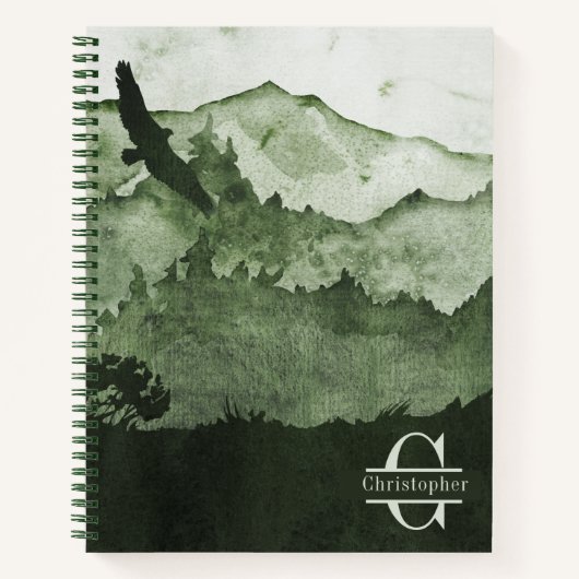 Carnet Montagnes vertes Aigle Masculine Monogramme Inital (Devant)
