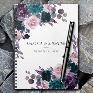 Carnet Moody Boho Eggplant pourpre et bouquet de rose T