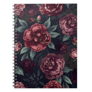 Carnet Moody Florals Watercolor Dark Red Pattern