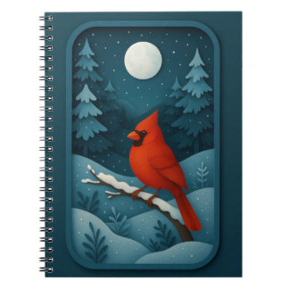 Carnet Moonlit Cardinal in Winter Forest