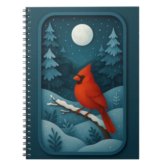 Carnet Moonlit Cardinal in Winter Forest (Devant)