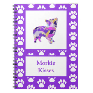 Carnet Morkie mignonne Chien Silhouette Paw Purple PY&B