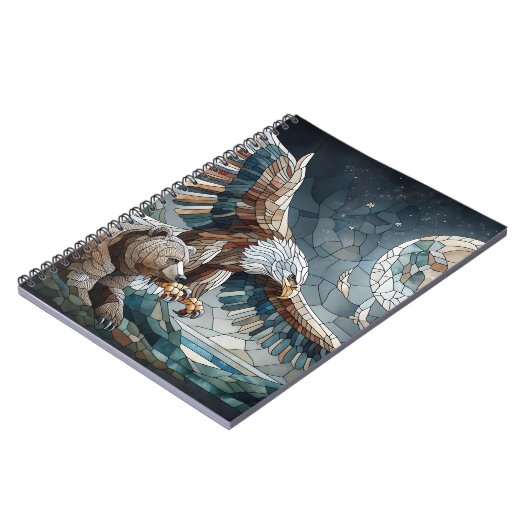 Carnet Mosaic Ai Art | Ours Brown et Pleine lune d'aigle (Côté gauche)