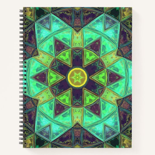 Carnet Mosaic Kaleidoscope Fleur vert Turquoise et violet (Devant)