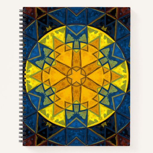 Carnet Mosaic Mandala Fleur Jaune Bleu et Rouge (Devant)