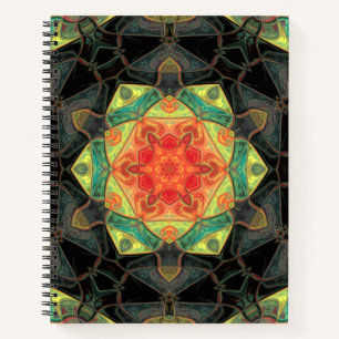 Carnet Mosaic Mandala Fleur Rouge Jaune Vert et Noir