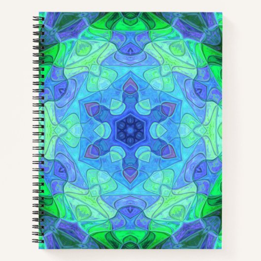 Carnet Mosaic Mandala Flower bleu et vert (Devant)
