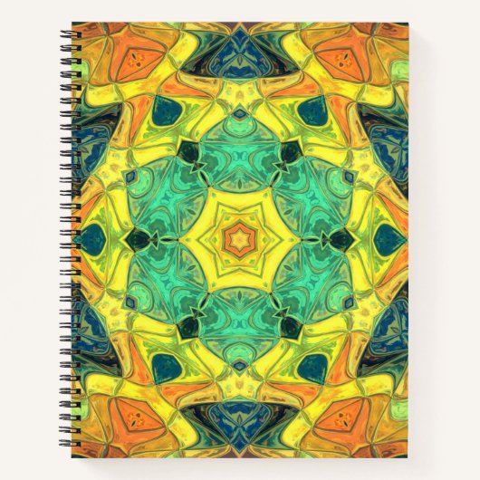 Carnet Mosaic Mandala Flower vert jaune bleu et orange (Devant)
