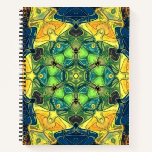 Carnet Mosaic Mandala Flower vert jaune et bleu (Devant)