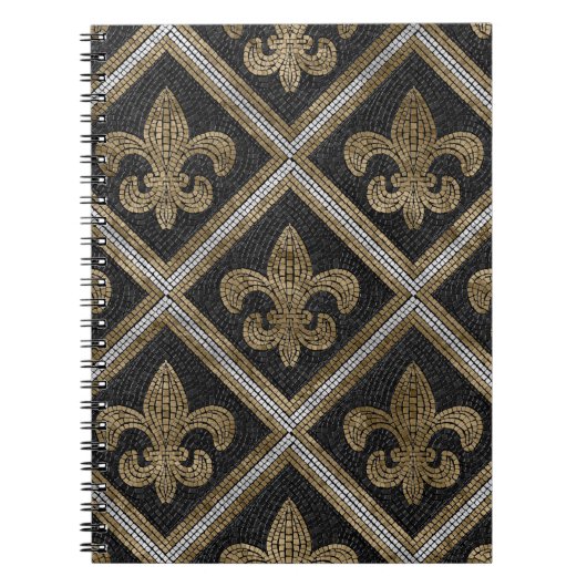 Carnet Mosaïque de fleur de lis motif noir et or (Devant)