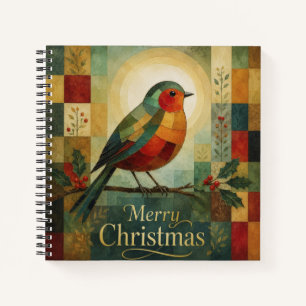 Carnet Mosaïque de Noël Robin Oiseau Houx Baie