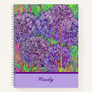 Carnet Mosaïque violet Allium avec aquarelle avec nom
