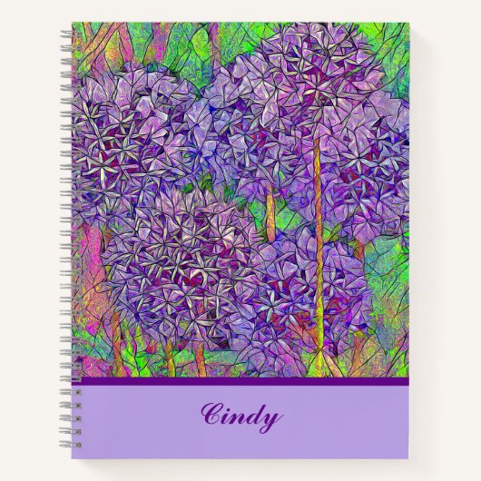 Carnet Mosaïque violet Allium avec aquarelle avec nom (Devant)