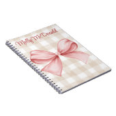 Carnet Motif à damiers beige personnalisé avec arc rose (Côté Droit)