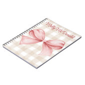 Carnet Motif à damiers beige personnalisé avec arc rose (Côté gauche)