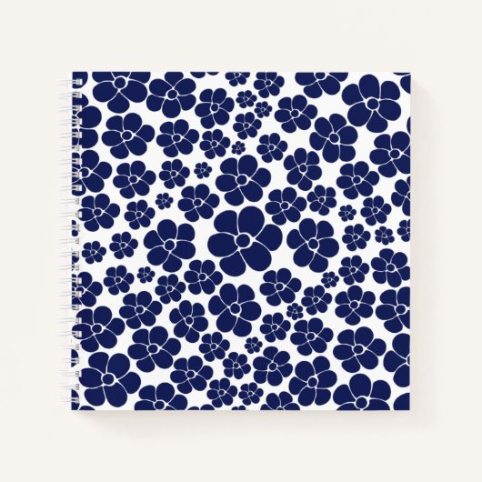 Carnet Motif à fleurs - Bleu et Blanc (Devant)