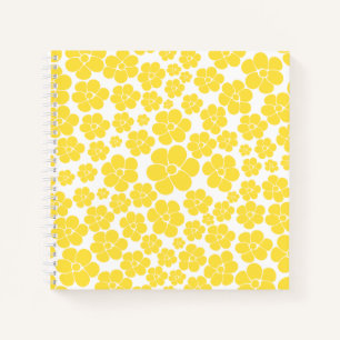 Carnet Motif à fleurs - Citron jaune et blanc