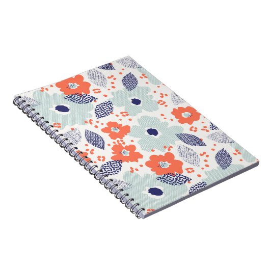 Carnet Motif à fleurs moderne orange et bleu (Côté Droit)