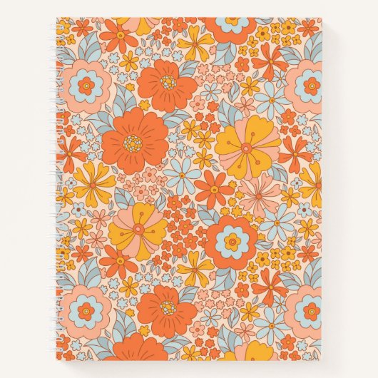 Carnet Motif à fleurs Orange Retro (Devant)