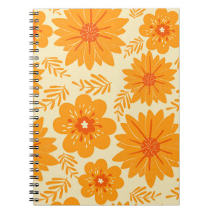 Carnet Motif à fleurs orange Vintage rétro du milieu du s