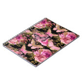 Carnet Motif à papillon floral rose et or (Côté gauche)