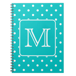 Carnet Motif à points Polka Turquoises et blancs. Monogr