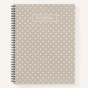 Carnet Motif à pois blanc sur beige avec nom personnalisé