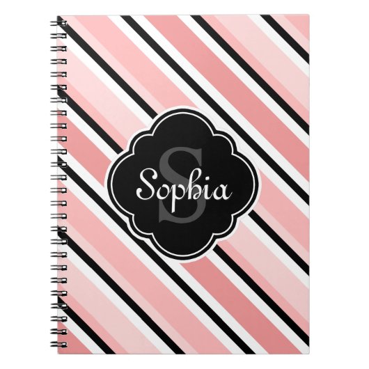 Carnet Motif à rayures noir et rose (Devant)