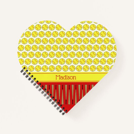 Carnet Motif à thème Softball nom personnalisé (Devant)