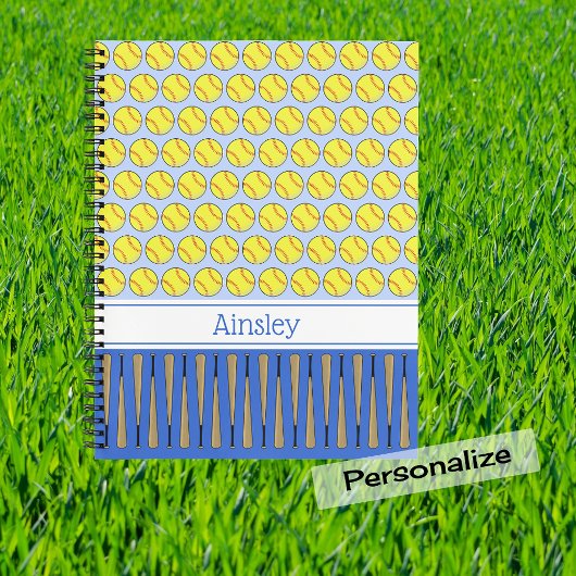 Carnet Motif à thème Softball nom personnalisé