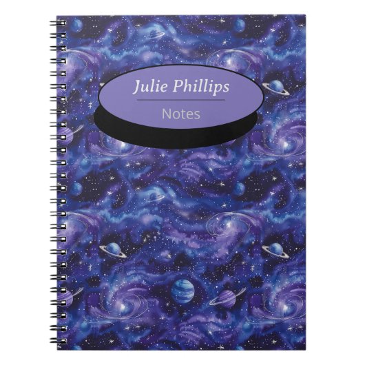 Carnet Motif à thème spatial avec étoiles et planètes (Devant)