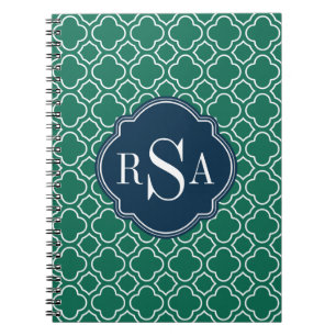 Carnet Motif à trois monogrammes Emerald Quatrefoil