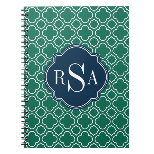 Carnet Motif à trois monogrammes Emerald Quatrefoil (Devant)