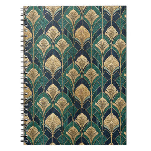 Carnet Motif Abstrait Géométrique Art Déco Or et Sarcelle