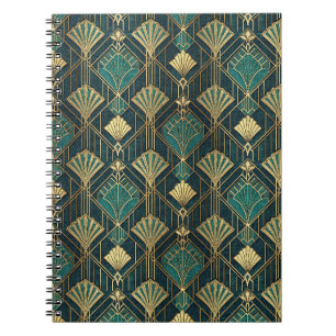 Carnet Motif Abstrait Géométrique Art Déco Sarcelle et Or