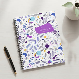 Carnet Motif Abstrait Géométrique Rétro #4 Bleu Violet ID