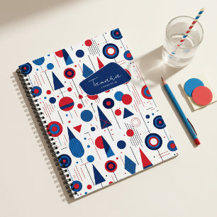 Carnet Motif abstrait géométrique rétro #9 Navy Rouge ID1